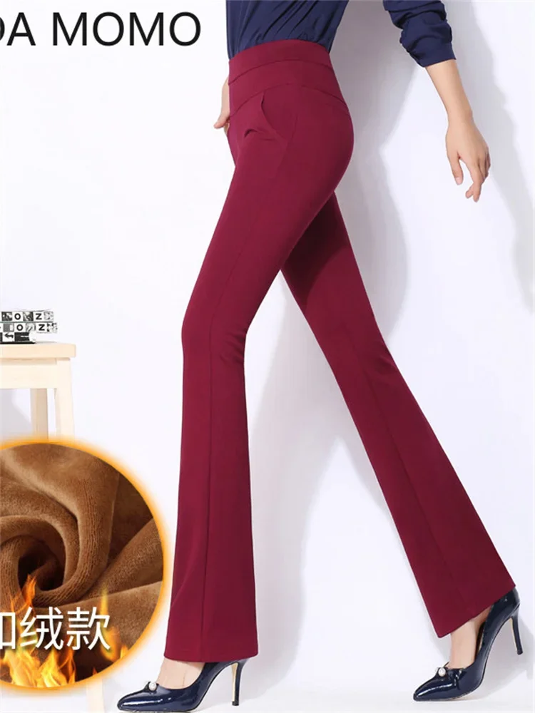 winter warm fleece thick high waist Women\'s wide leg Capris flare pants for women skinny long pants woman trousers