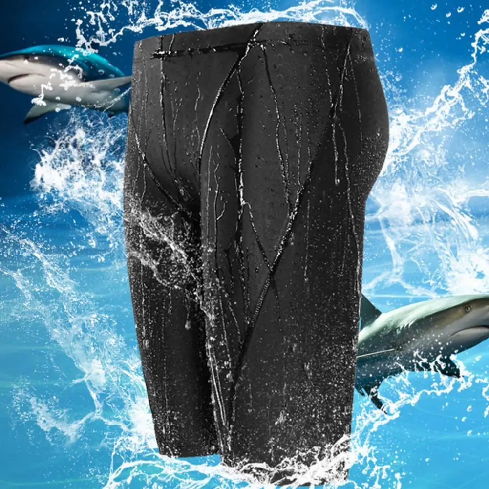 Men Swimming Shorts Waterproof Quick Dry Swimwear Swim Trunks Mid Waist Soft Breathable Solid Color Plus Size Swimming Pants