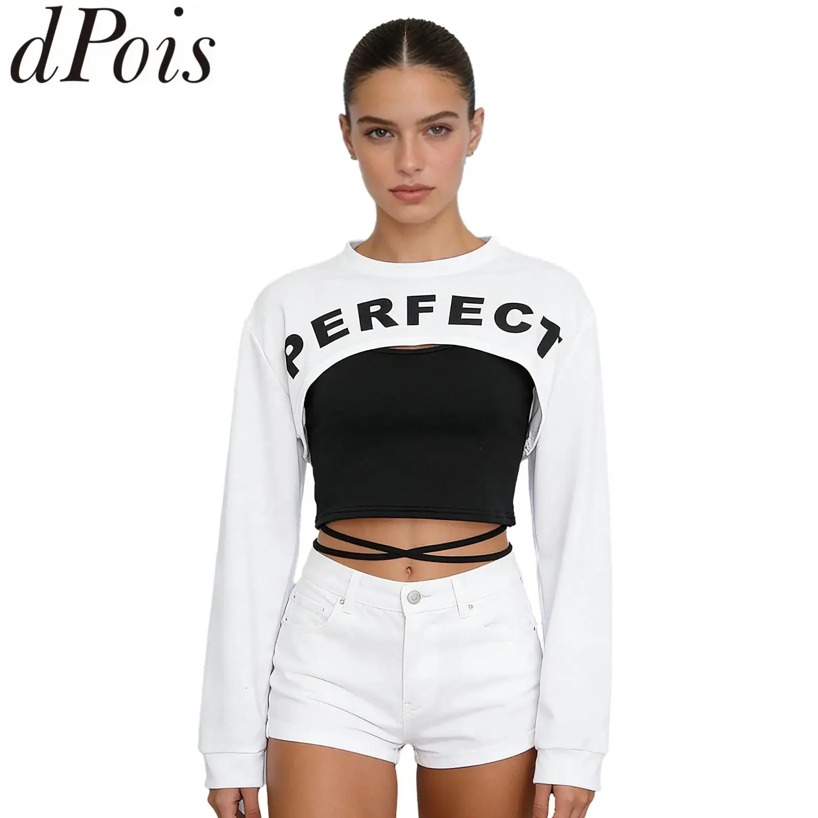 여성 댄스 탑 세련된 힙합 스트리트 댄스웨어 긴팔 크롭 탑 및 스파게티 스트랩 민소매 조끼 스포츠 요가 셔츠