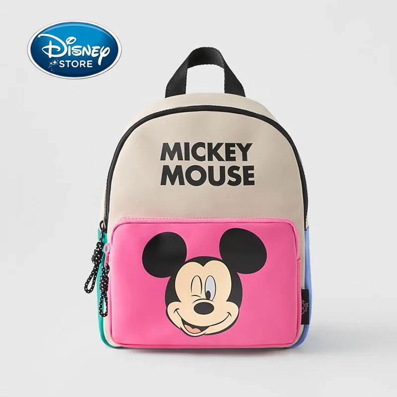 

Disney 100 Anniversary Mickey Mouse Double Shoulder Bag Cute Color Matching Backpack Printed Kid Children Kindergarten Schoolbag