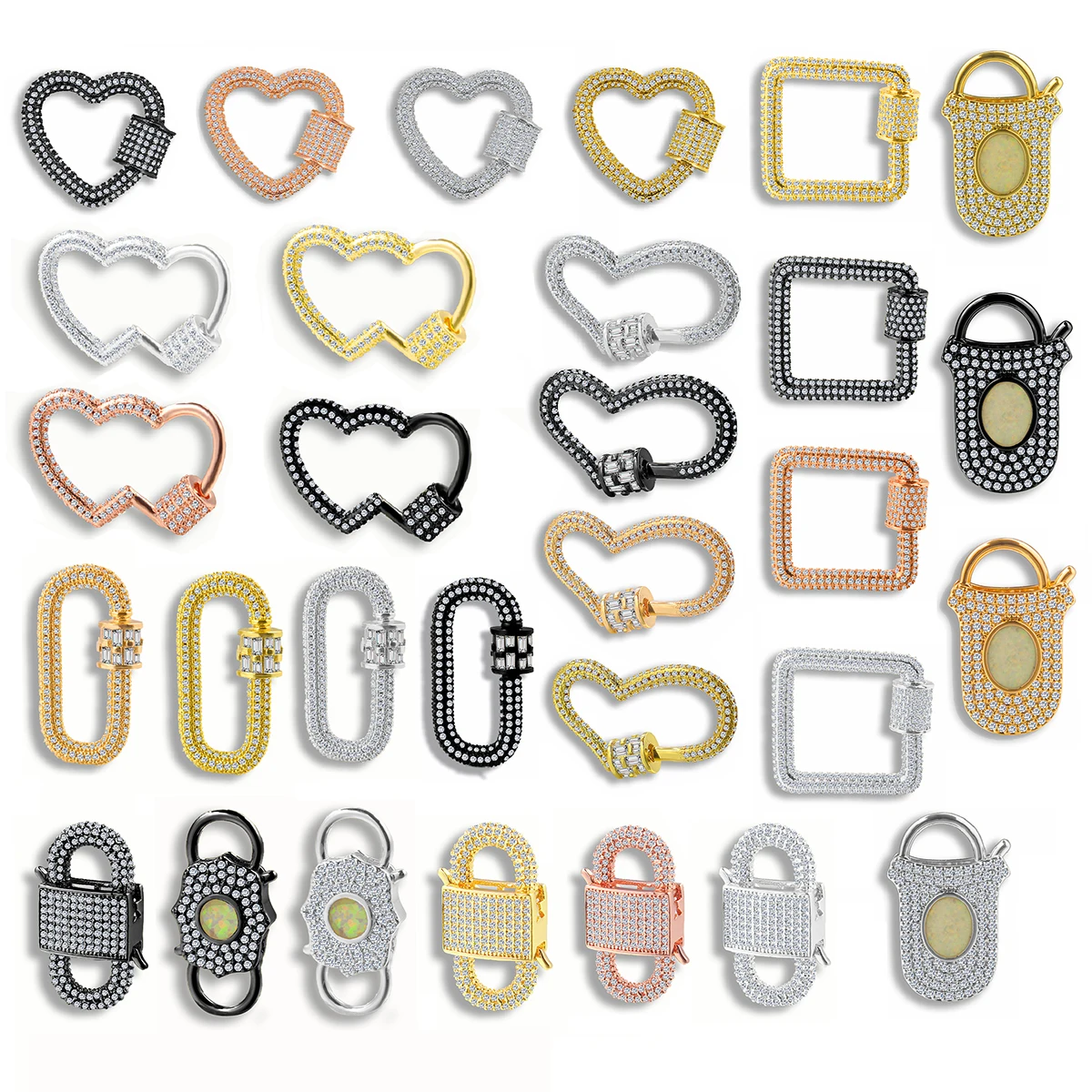 

Geometric Zirconia Carabiner Copper Lobster Clasp Charms For Jewelry Making Supplies DIY Bracelet Necklace CZ Accessories Supply