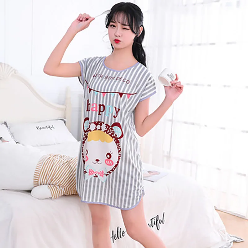 Sanderala Women Print Cartoon Sexy Sleepwear Round Neck Lingerie Cute Nightdress Strap Thin Female Underwear Nighty Home Wear