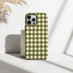 Olive Green Gingham Magnetic Phone Case with Double - Layer Hard TPU Back Cover - iPhone 12 Mini (Magnetic)