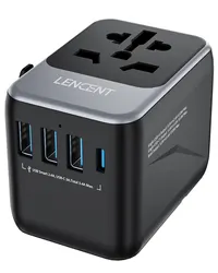 Universal Travel Adapter with Multiple USB and Type-C Charging Ports - Universal Plug (Grey 1AC 3U1C)