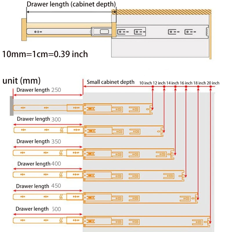 Drawer Rails for Cabinet Steel Drawer Slides Ball Bearing Soft Close Runners