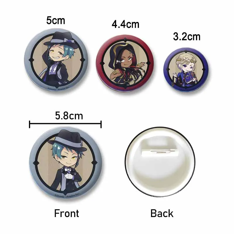 Game Twisted Wonderland Round Badge Cartoon Boys Idia Shroud Riddle Lilia Vanrouge Brooch Backpack Clothes Decoration Pins Gifts