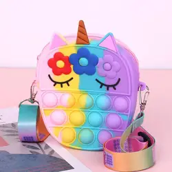 Pop It – sac à bandoulière en Silicone pour femmes, jouets, licorne, fleurs, Push Bubble, pour enfant, anti Stress, autisme, pochette pour pièces de monnaie, cadeaux Saint   Valentin, cadeau d'anniversaire Souvenirs Ca 