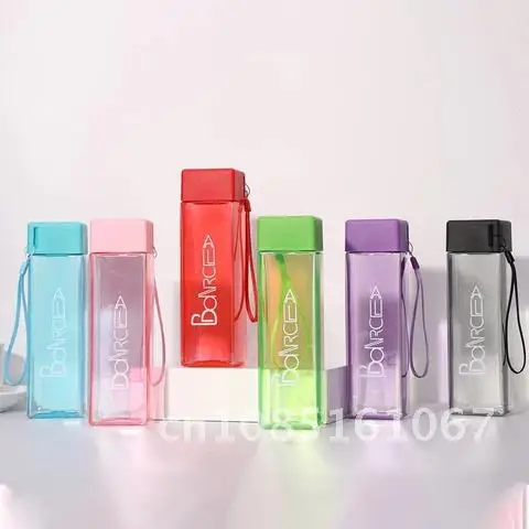 

Travel Outdoor Square Plastic Cup Heat-Resistant Transparent Sports Simple Fashion Bottle Clear Cute Letter Water Bottle