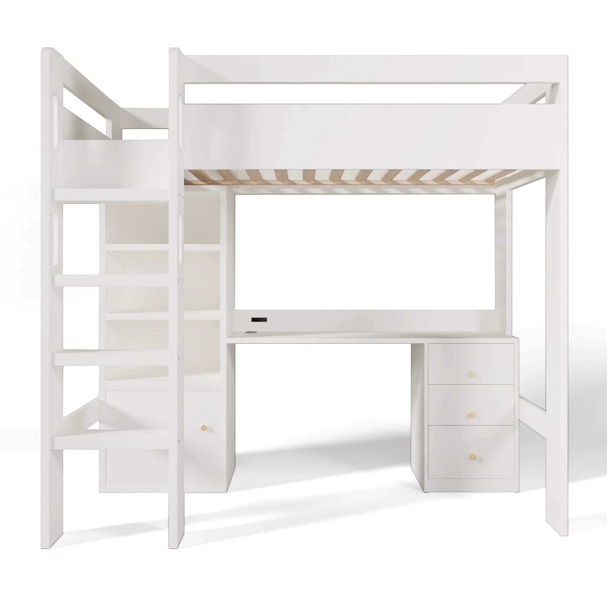 Kinder-Etagenbett mit USB-C, Schreibtisch, Kleiderschrank und Aktenschrank; Jugendbett, Einzelbett mit Treppe und Lattenrost – Detail 19