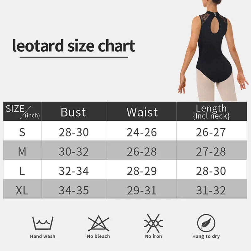 Ärmelloses Tanztrikot für Damen, langärmelig, Spitze, Ballettkleid, hinten, wassertropfenförmige Trikots für Bühnenauftritte oder Training – Detail 1