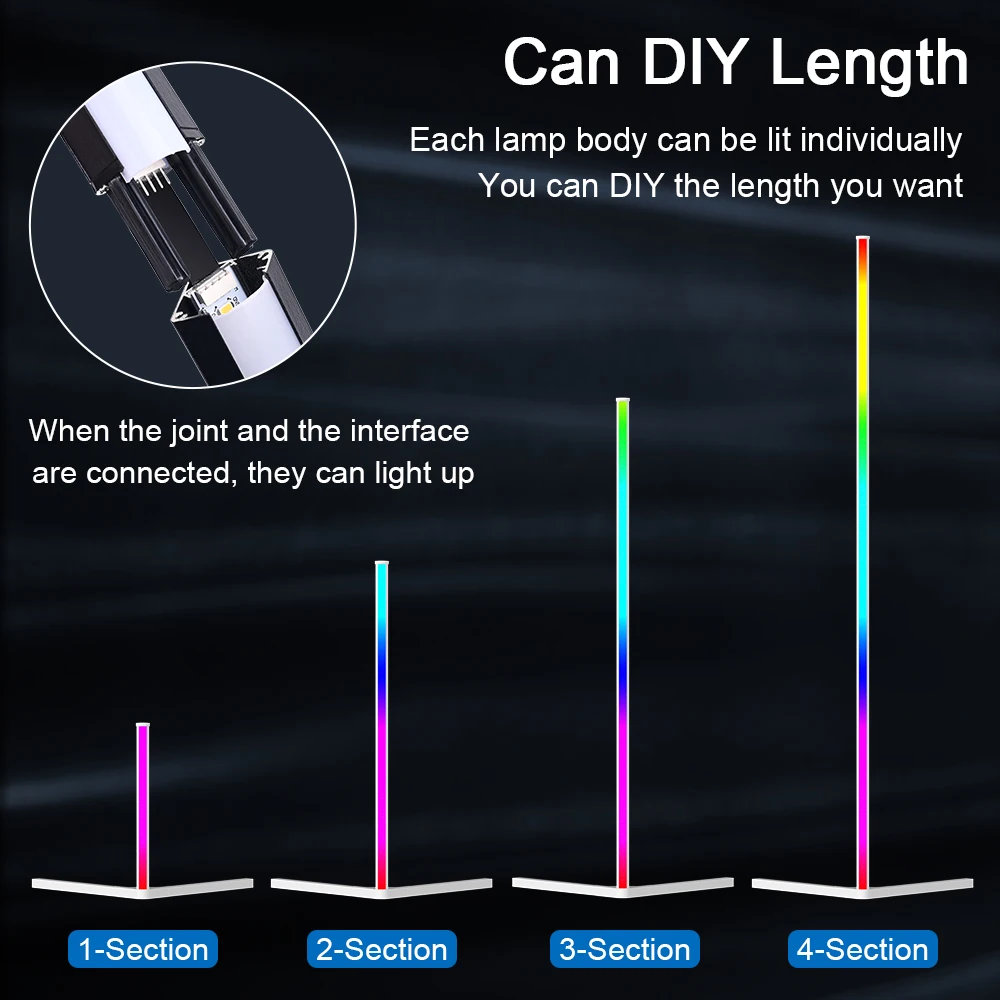 140cm 55 inch Living Room Corner Floor Lamp Smart APP Standing Bedroom Lamp Dimmable LED RGB Mood Light home Decor interior