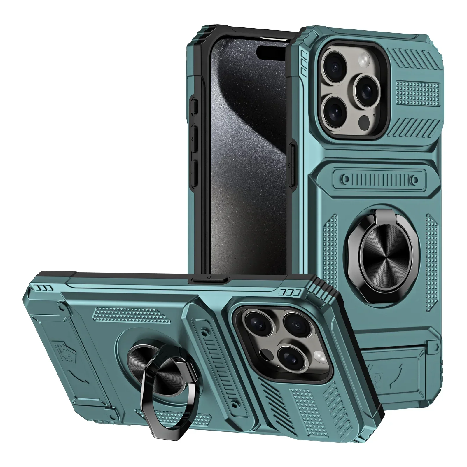Rugged Shockproof Wallet Case with 360° Ring Stand Holder
