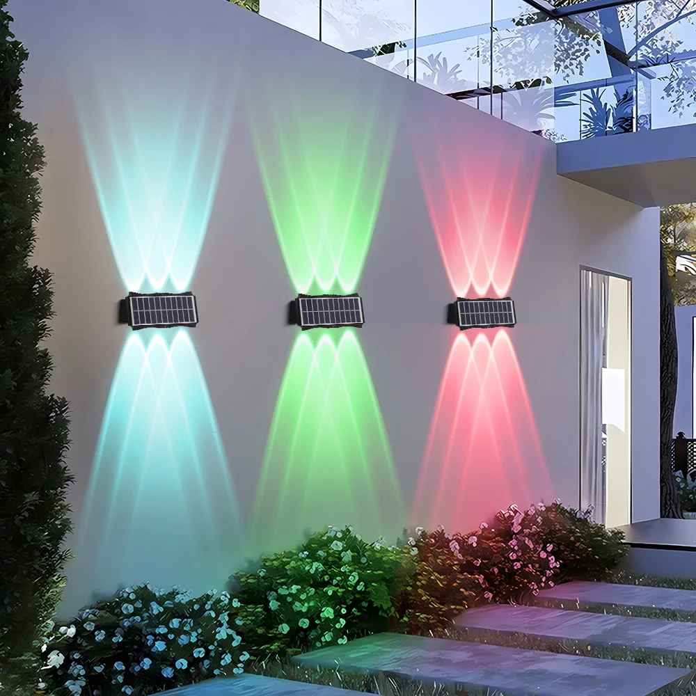 Applique Murale Solaire D'extérieur, Lampes Solaires D'extérieur, 4 Pièces Led D'éclairage De Jardin, RGB 7 Couleurs Lampe Solaire étanche Pour