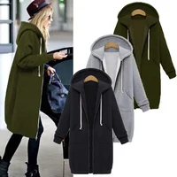 Cross-Border Autumn Winter Women's Long Sleeve Hoodie Jacket Medium Length Coat Female Outerwear Casual Comfortable Sweatshirt