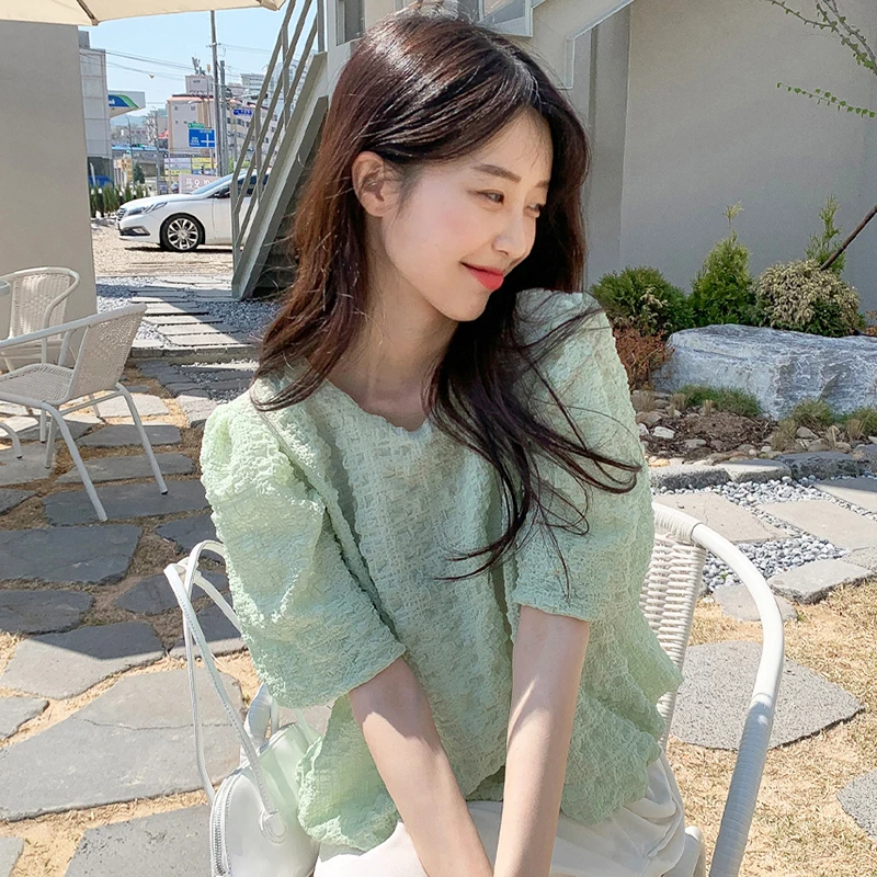 South-korea-Chic-Summer-Elegant-Light-Green-Skin-Slimming-round-Neck ...