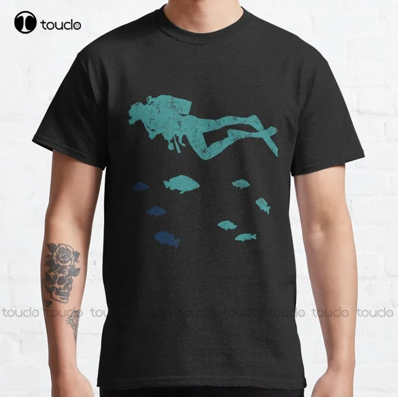 New Vintage Scuba Diver Scuba Diving Classic T-Shirt Camicie Patriottiche Per Uomo S-5Xl