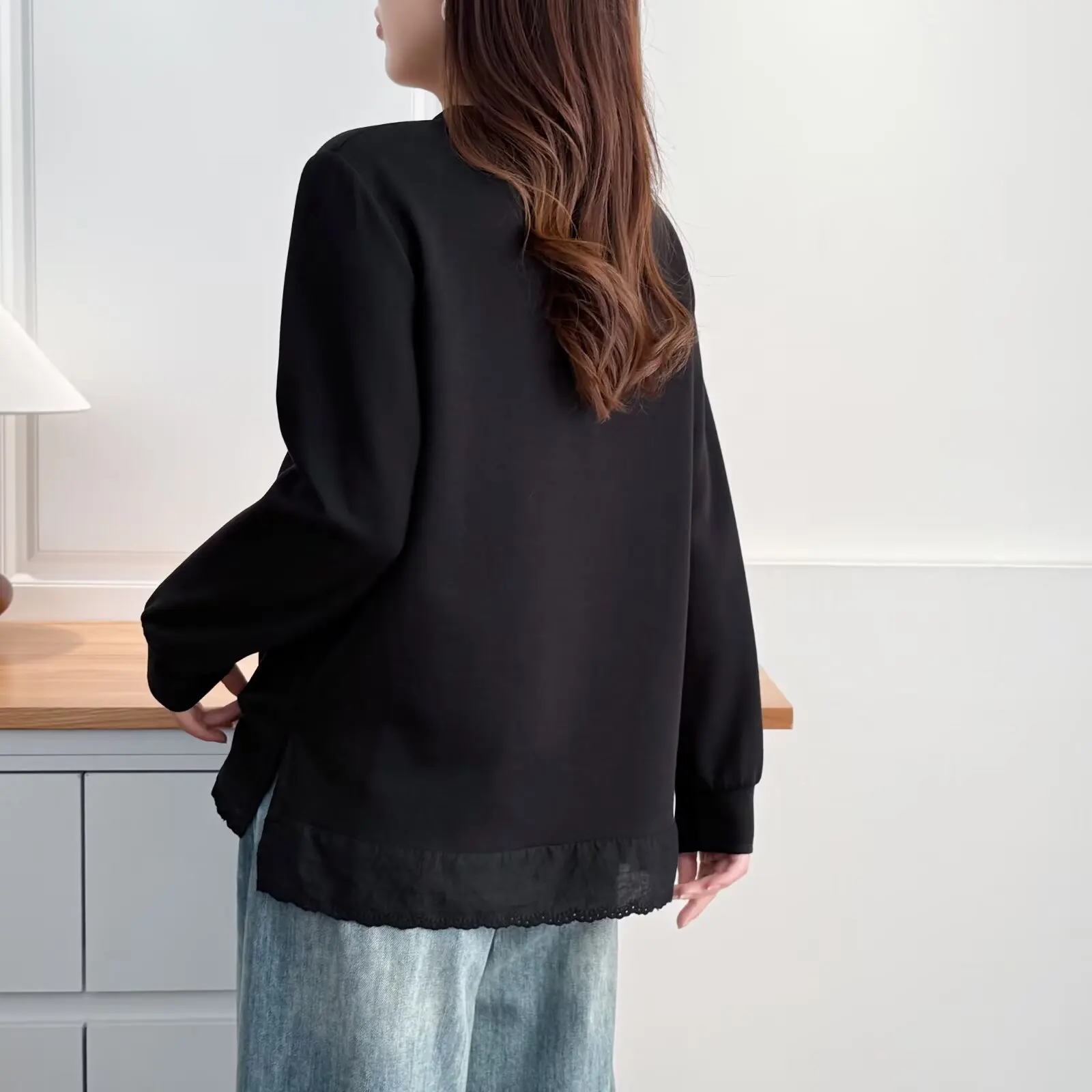 XXXXL Fashion Plus Size Women's T-Shirt 2025 Autumn New Style Casual Hem Slit Long Sleeved Base Top 822