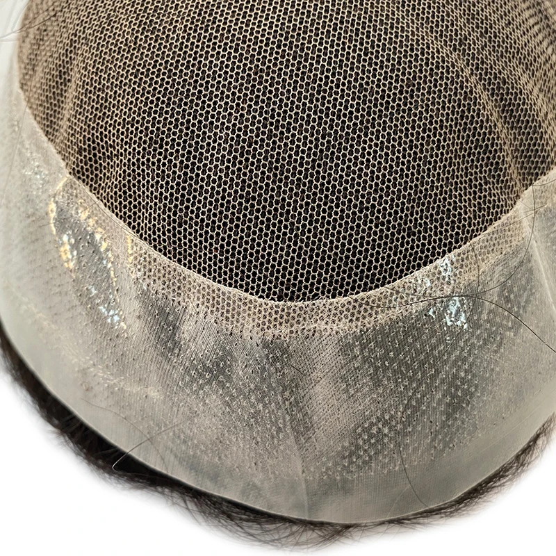 Male Prosthetic Hair Swiss Lace & PU Men Toupee Human Hair 100% Real Human Hair Wigs Breathable Hair Replacement Natural Grey