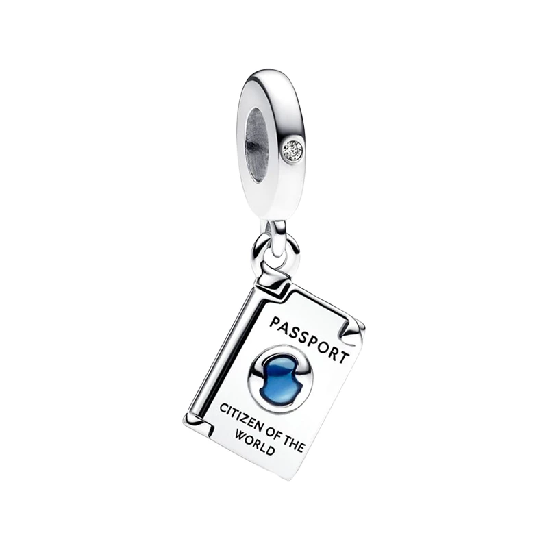 Ciondoli Per Passaporto Apribili In Argento Sterling 925 Per Gioielli Da Donna Guanti Smaltati Blu Clear Cz Dream Land Citizen Of World