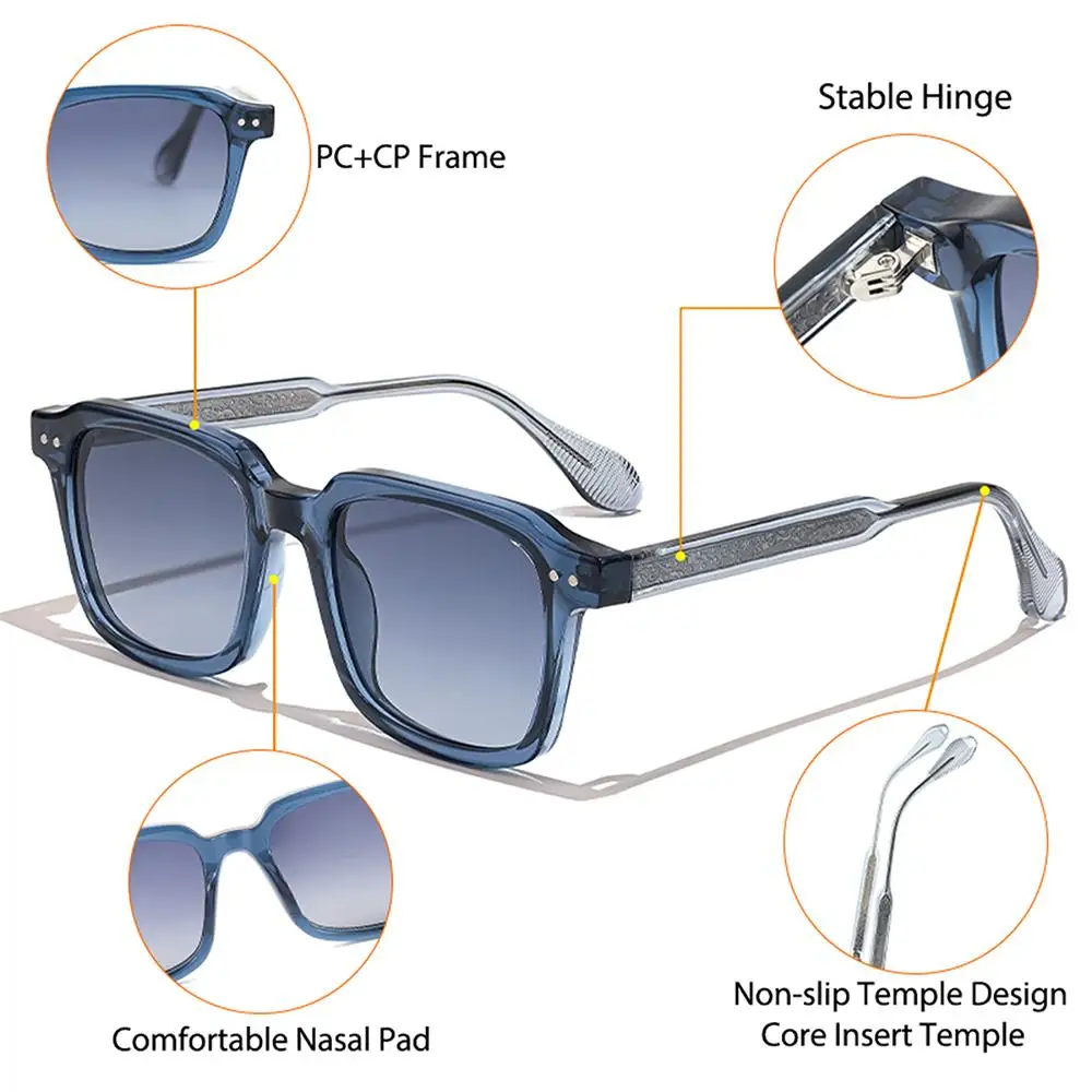 CATERSIDE Männer Sport Mode Sonnenbrillen Quadratischen Rahmen Frauen Retro Outdoor Reise Blackout Suneyeglass Urlaub Geschenk Gläser UV400 – Detail 2