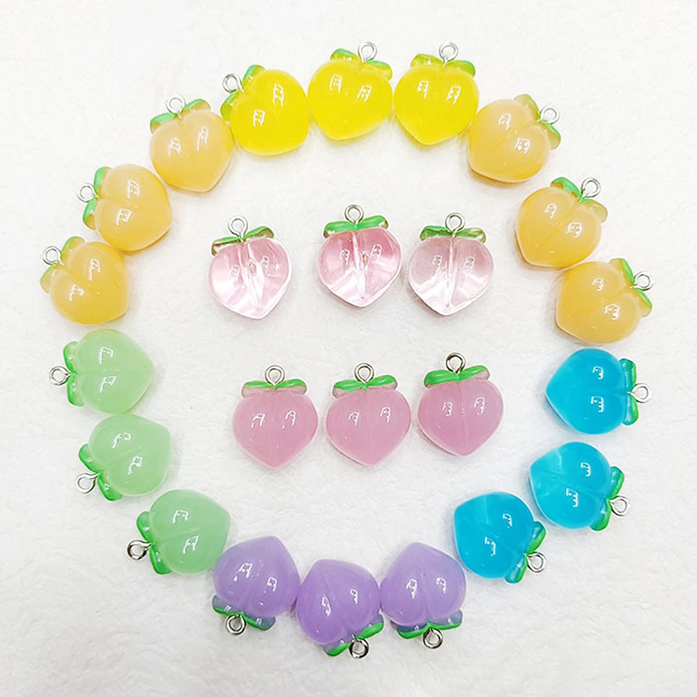 10pcstr ansparent Pfirsich flache Harz Charms Anhänger für Schmuck herstellung Accessoires DIY Ohrringe Halskette Schlüssel bund Dekoration – Detail 3