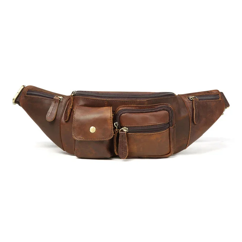 

Genuine Leather Waist Packs Fanny Belt Bag Vintage Phone Pouch s Travel Male Small