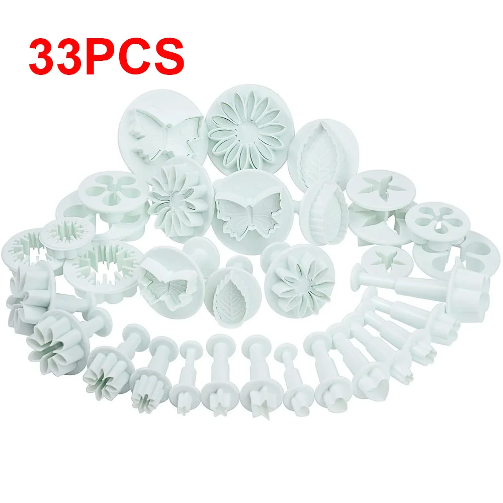 

33PCS Cookie Cutters Stamp Cake Decoration Set for Baking Fondant Cake Biscuit Tool Mold Snowflake Flowers Mould DIY