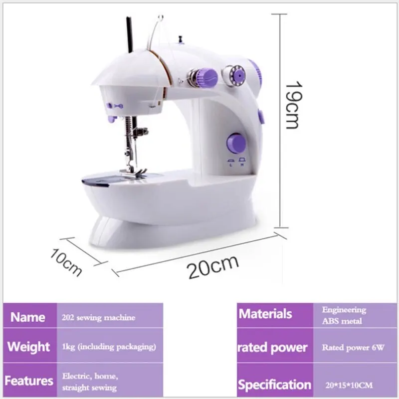 Household 202Mini Sewing Machines Handheld Sewing Machine with Light Cutter Foot Pedal Portable Night Light Sewing Machine