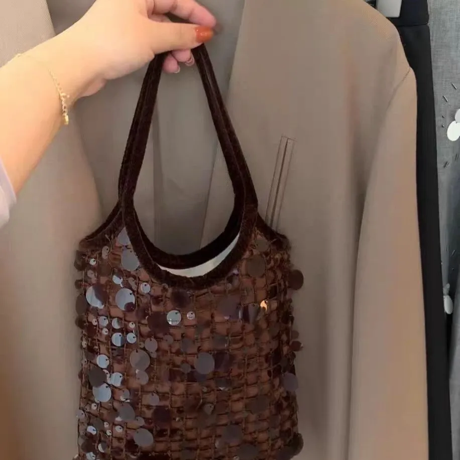 Shiny Sequins Underarm Shoulder Bag For Women PU Leather Bling Small Bucket Messenger Bag Fashion Designer Shopping Handbags