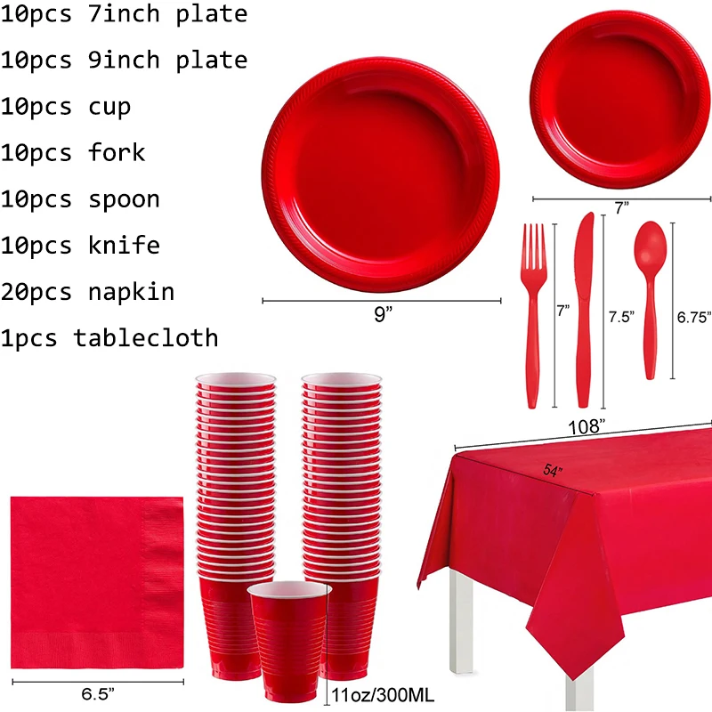 Red Wedding Party Supplies Disposable Tableware Set Yellow Purple Pink Blue Cups And Plates Paper Towels Tablecloth Baby Shower