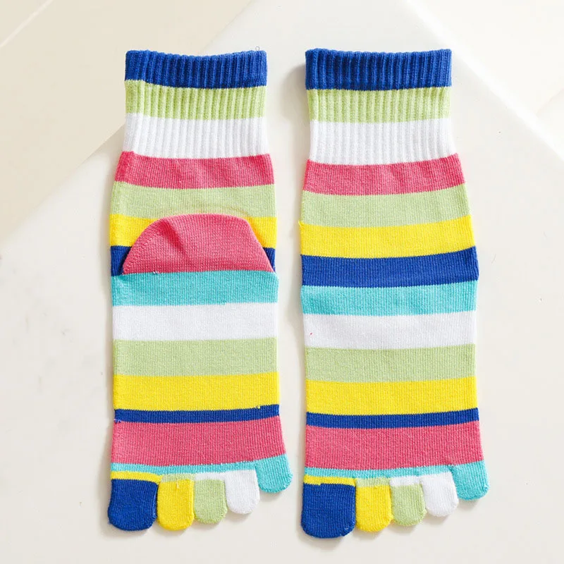 5 Pairs Girls Happy Socks Bright Color Rainbow Striped Five Finger Socks Korean Style Colorful Cotton Toe Socks Women Fashions
