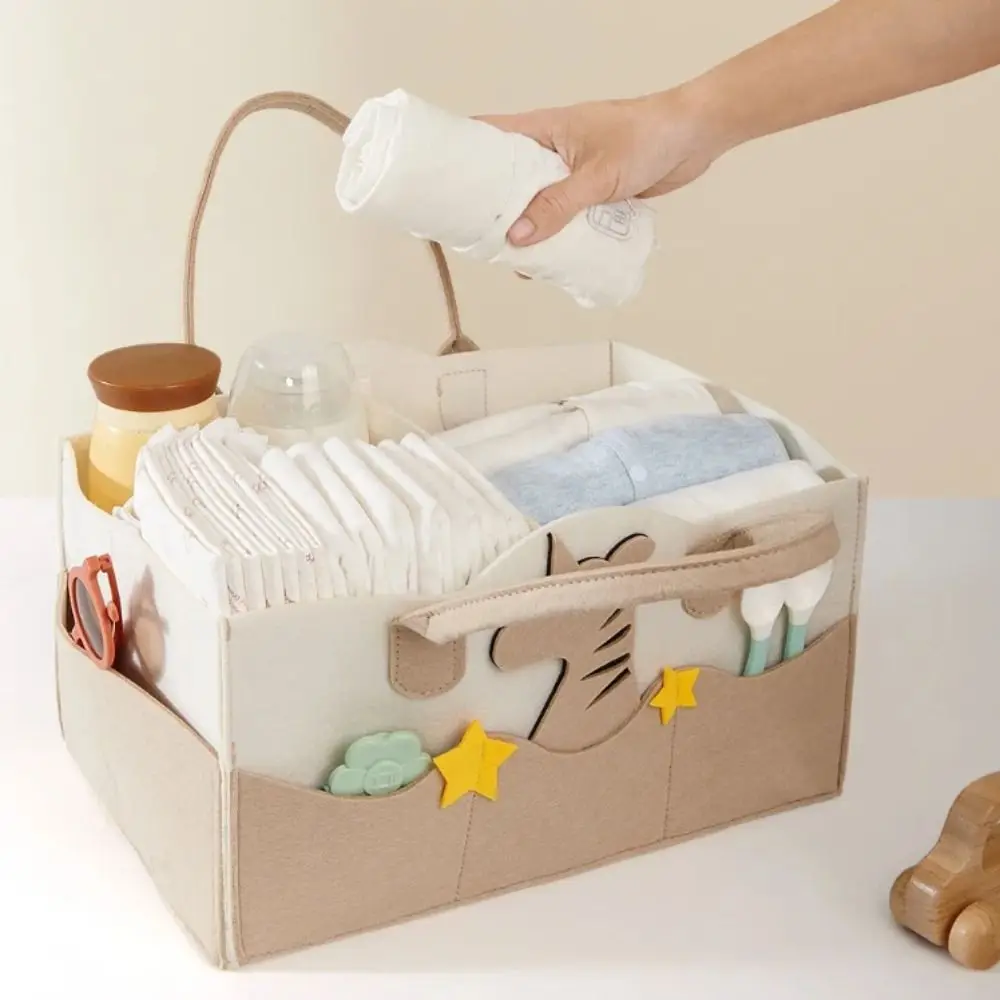 Felt Material Diaper Organizer Foldable Design Non-Woven Fabric Portable Baby Organizer Cartoon Print Portable Bag