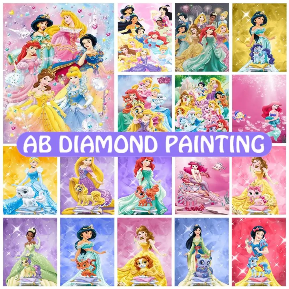 AB Diamond Painting Colorful Princess Collection 5d Diy Mosaic Cross Stitch Kit Embroidery Cartoon Wall Art Gift