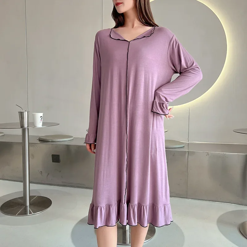 

Новинка весна-лето длинная юбка Miko из модала со сращенными краями лотоса с тонкими и свободными рукавами, домашнее платье и платье для сна