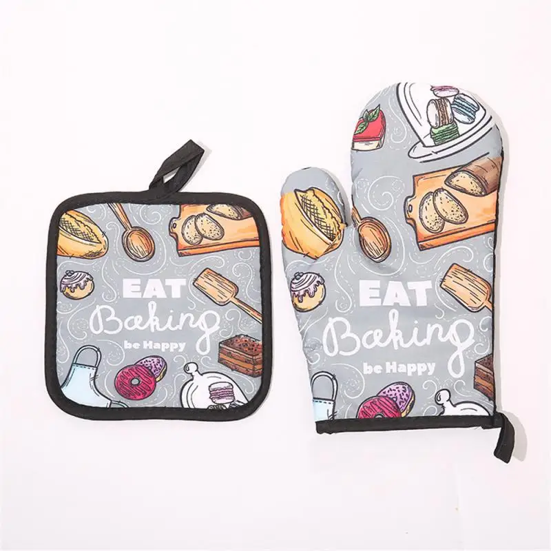 Kitchen Baking Cooking Accessories Print Oven Mitt Glove Pad Washable Microwave Pizza Anti-Hot Insulation Mat Kitchen Decor