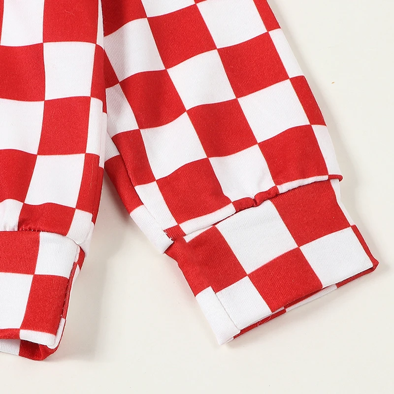 

Baby Girl 2Pcs Christmas Outfits Long Sleeve Checkerboard Print Tops Striped Pants Set Toddler Clothes