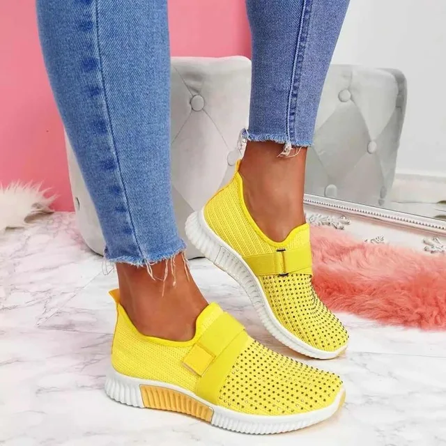 

2023 Fashion Women's Shoes Spring Crystal Mesh Sneakers Soft Bottom Casual Flat Shoes Plus Size Women Sports Shoes Zapatos Mujer