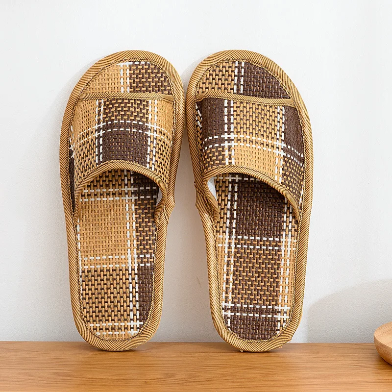 Rattan Home Linen Slippers for Women Men Summer Wisteria Woven Cooling Floor Indoor Slides Unisex Bedroom Shoes Zapatillas Mujer