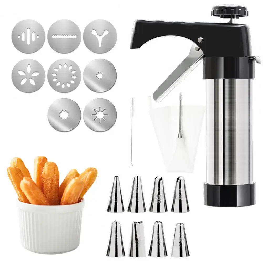 Churro Maker with Piping Bag Stainless Steel Churro Maker Machine Kit with Piping Tips Bag Brush Easy to Fill Fritters for Press