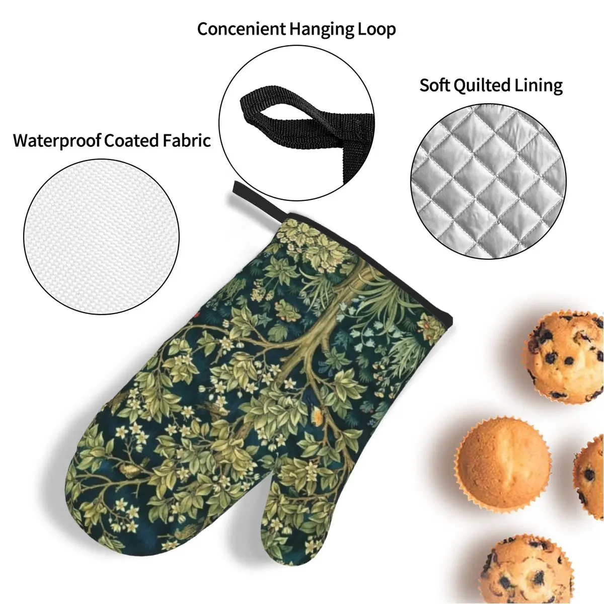 Tree Of Life By William Morris Oven Mitts and Pot Holders 4pcs Set High Heat Resistant Baking Cooking Gloves Kitchen BBQ