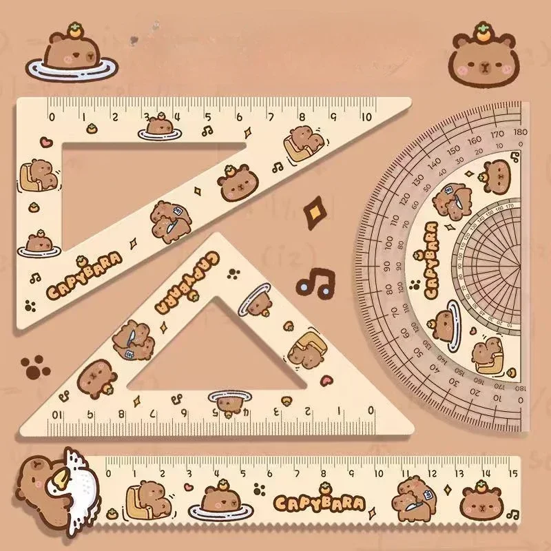 Acrylic Capybara Rulers 4pcs/set Creative Drawing Tools Cute Cartoon Soft Ruler Set Office Supplies Square