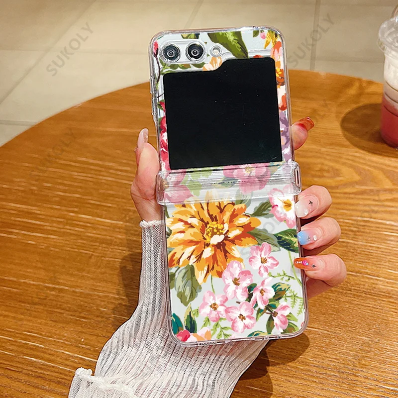 Elegant Floral Transparent Folding Phone Case - Hard Back Cover