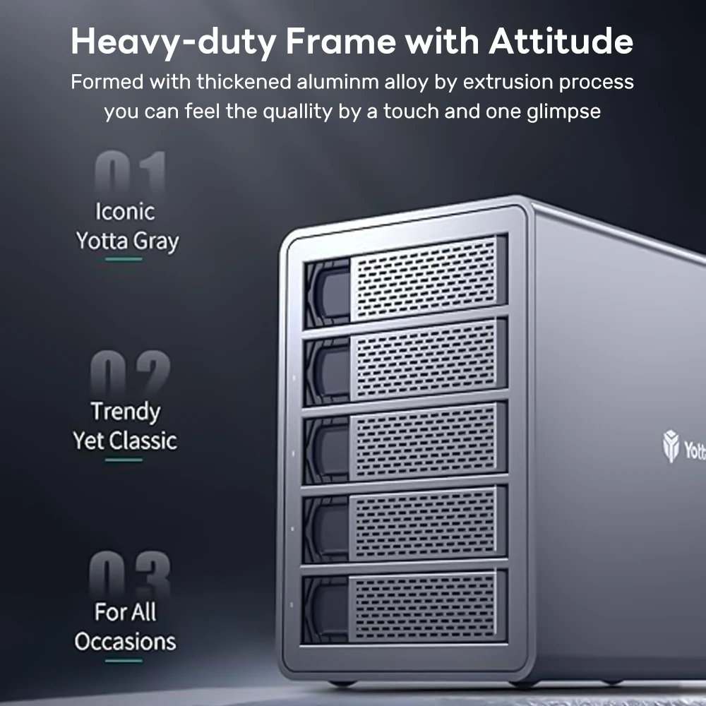 Yottamaster SATA HDD SSD 외장 케이스, C타입 하드 드라이브 인클로저, USB 3.1 Gen2, 270TB, 10Gbps 데이터 스토리지 박스, 5 베이, 2.5 인치, 3.5 인치