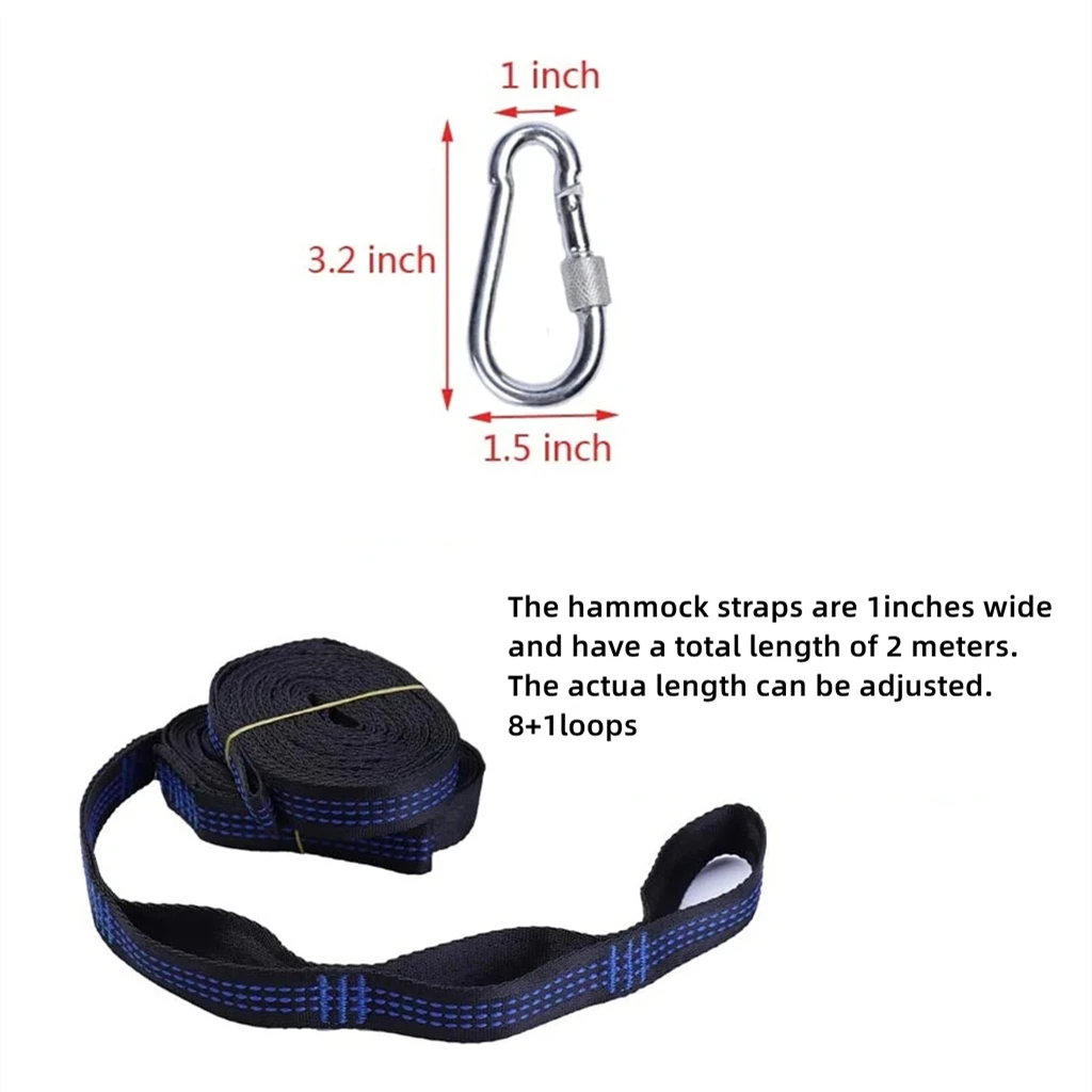 One Pair Tree Swing Hanging Kit Hammock Straps Camping 350 KG Load Capacity Rope Carabiner OutDoor Hiking Hammock Hanging Belt