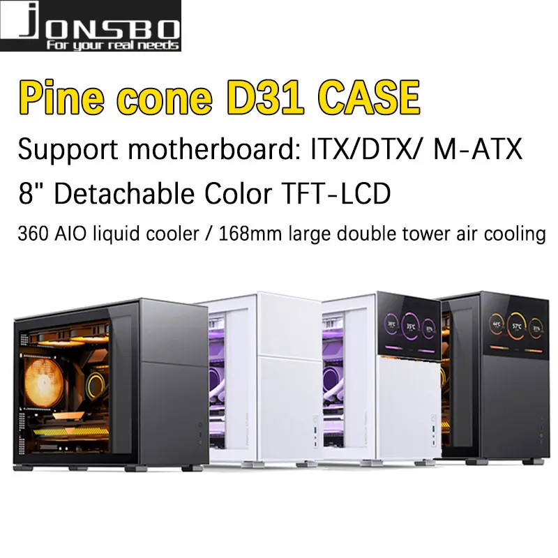 Jonsbo Pinecone D31 Case Matx Itx 1280×800 Resolução Sub Tela de Videogames Suporte Atx Power 360 Cold Exhaust Chassis