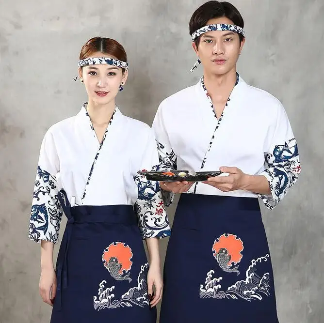 

Униформа шеф-повара, Весенняя японская куртка-кимоно для суши, рубашка для ресторана, готовки, мужские рабочие топы, Новинка