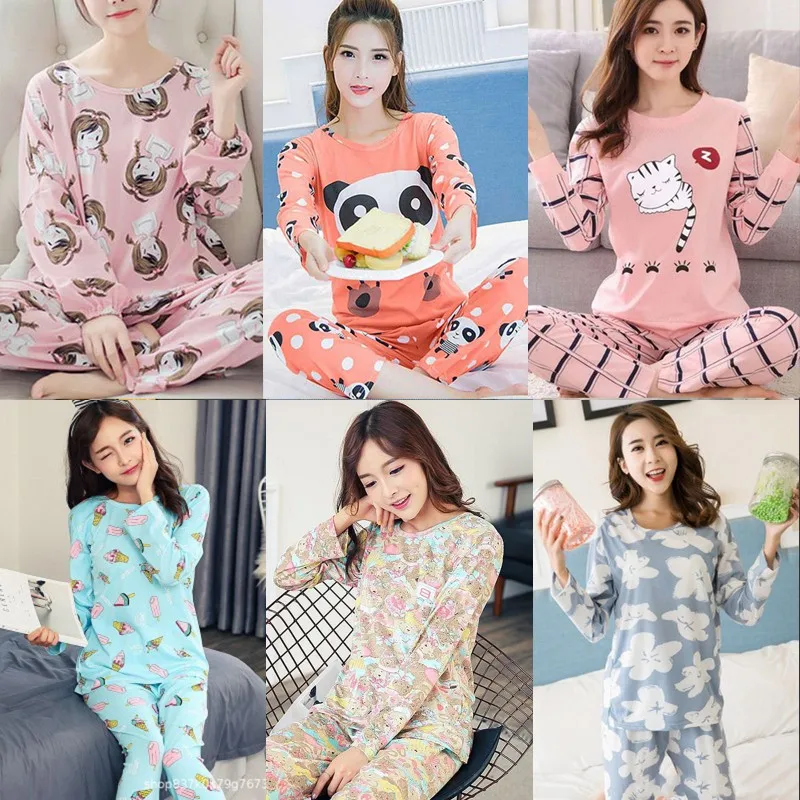 

2Pcs/Set Pajamas Sets Women Cute Cartoon Print Loose Casual Plus Size Sleepwear