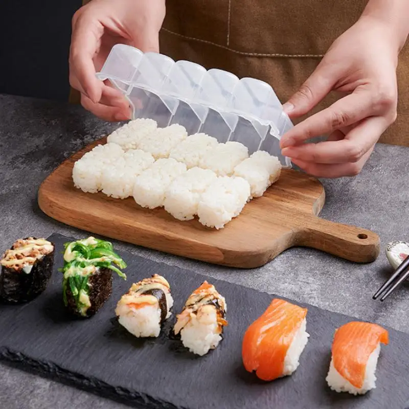 10칸 쌀밥 틀, 밥주걱 포함, 논스틱 압력 보관함, 도시락 도구, DIY 가정용 주방 투명 오니기리 틀