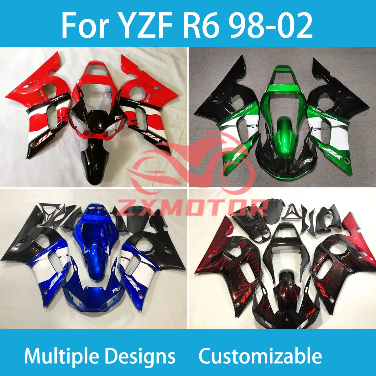 

New Custom Fairing Kit for Yamaha YZF-R6 1998 1999 2000 2001 2002 Refitting Motorcycle Body Parts Fairings R6 98 99-02