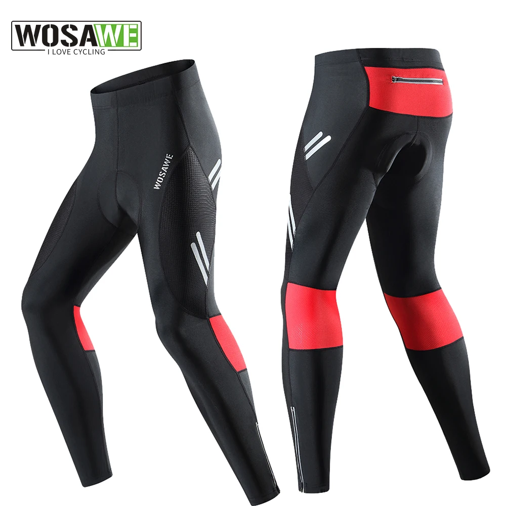 WOSAWE Men Cycling Tights Autumn Breathable Bicycle Long Pants 5D Padded MTB Ride Bike Trousers Bicycle Leggings Reflective